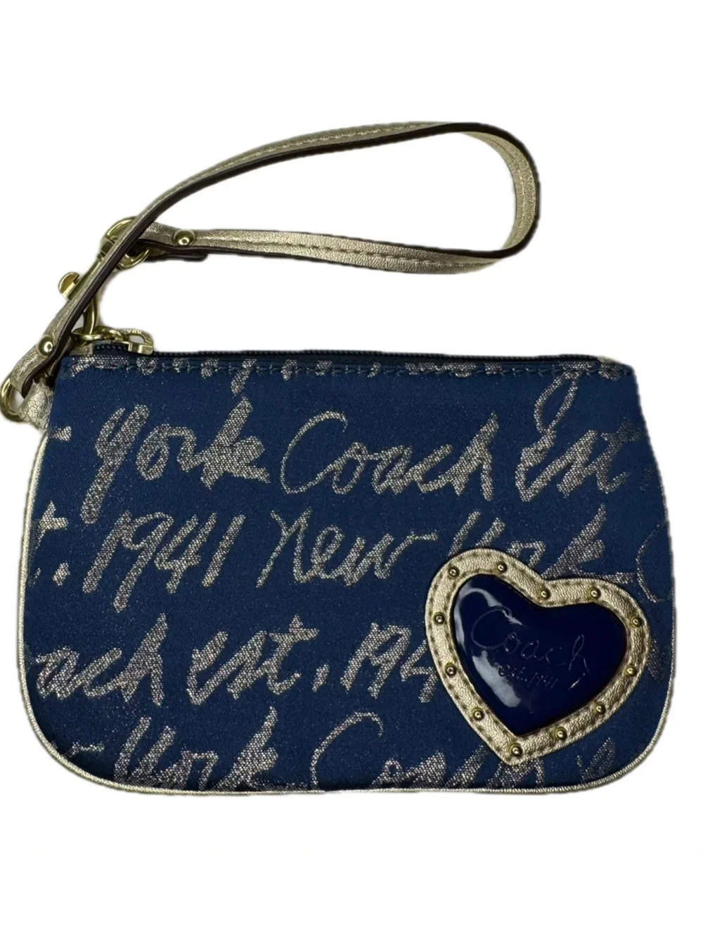 Coach Y2K Script Navy And Gold Wristlet (Read descript)